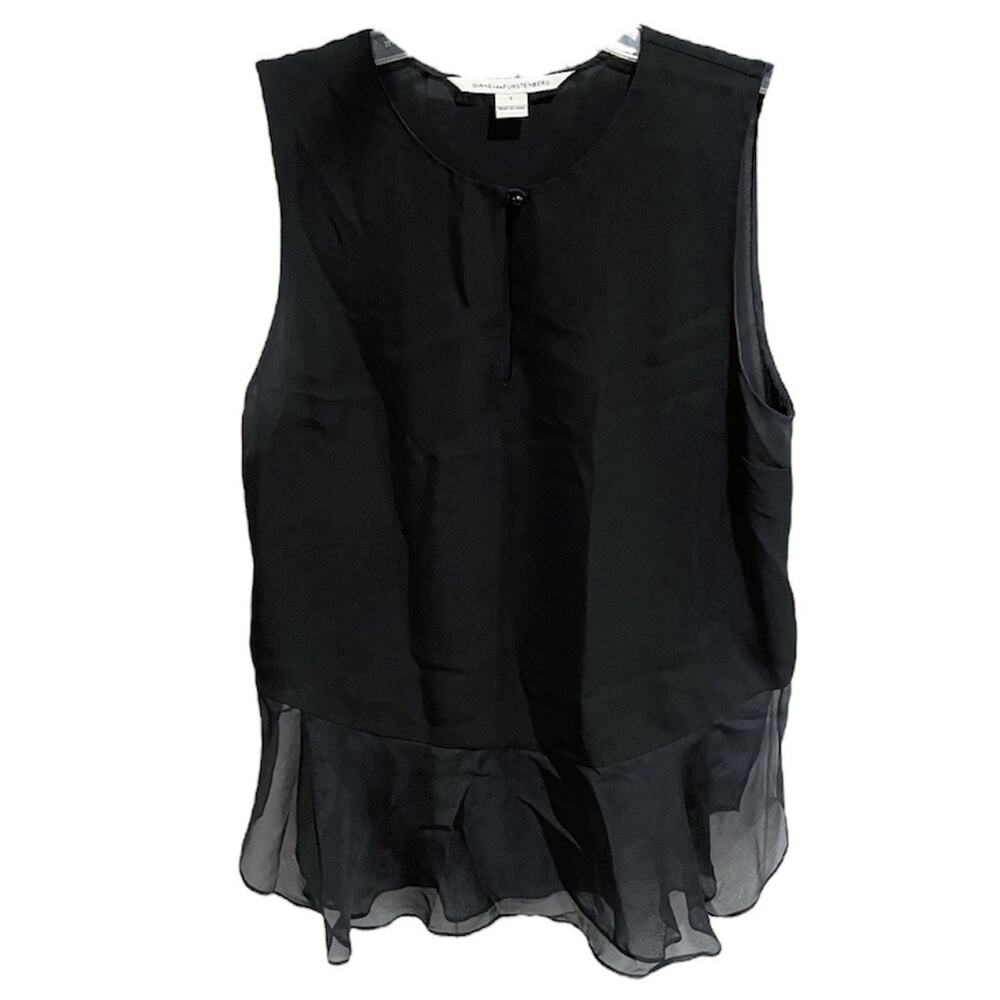Diane VonFurstenberg Sheer Sleeveless Silk Alexandrie Blouse Size Small Ruffle